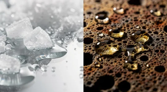 Comparación visual de efectos del ácido glicólico en piel rugosa y ácido salicílico en poros obstruidos