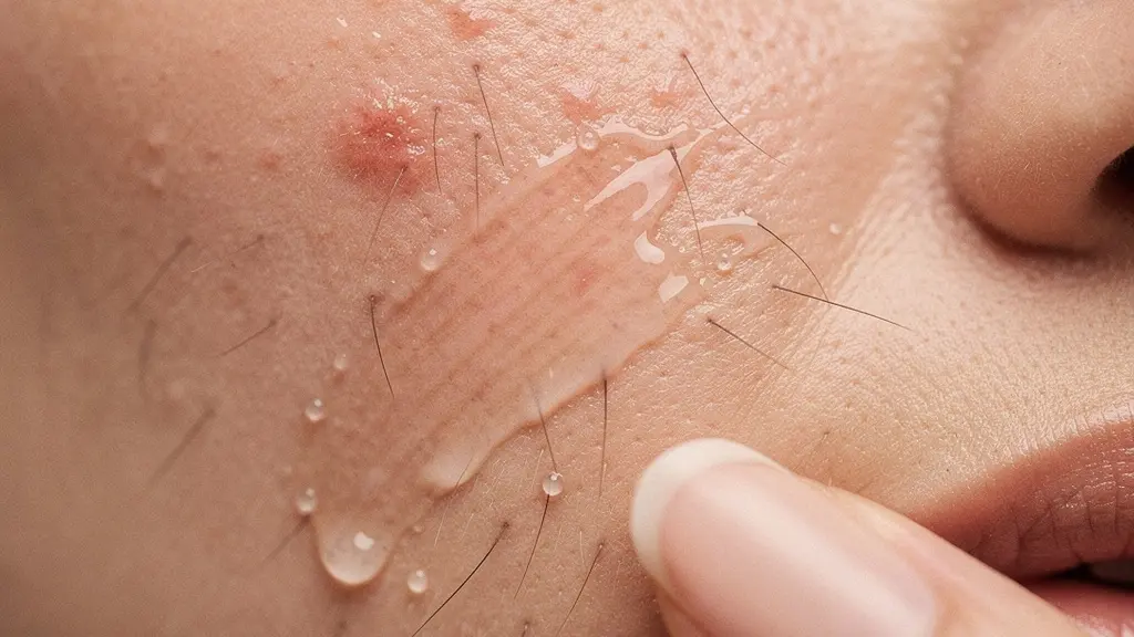 Primer plano de piel sensible mostrando textura irritada con crema hidratante