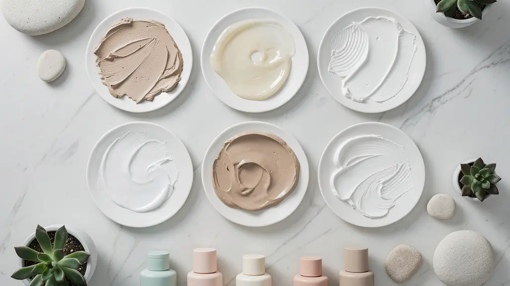 Composición artística de diferentes texturas de mascarillas faciales organizadas en calendario