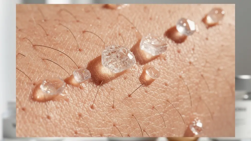 Representación visual de péptidos de colágeno siendo absorbidos a través de las capas de la piel