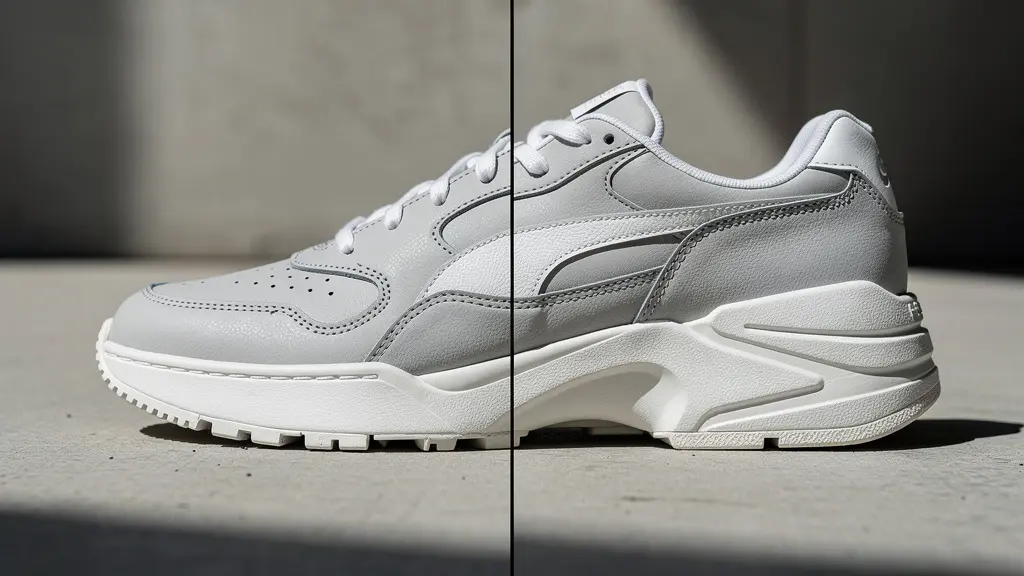 Comparación lateral de construcción vulcanizada y cupsole en zapatillas profesionales