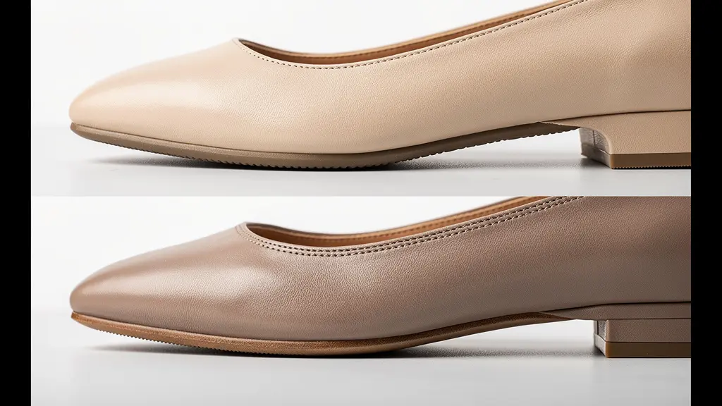 Comparación técnica entre zapato completamente plano y zapato con tacón bajo de 2 cm