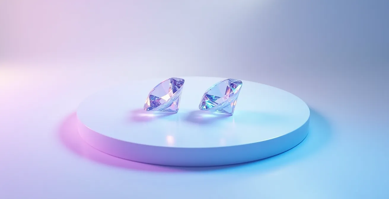 Diamante con fluorescencia azul media bajo luz ultravioleta mostrando efecto blanqueador