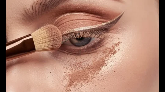 Primer plano de ojo con técnica de sombra de transición para párpado caído