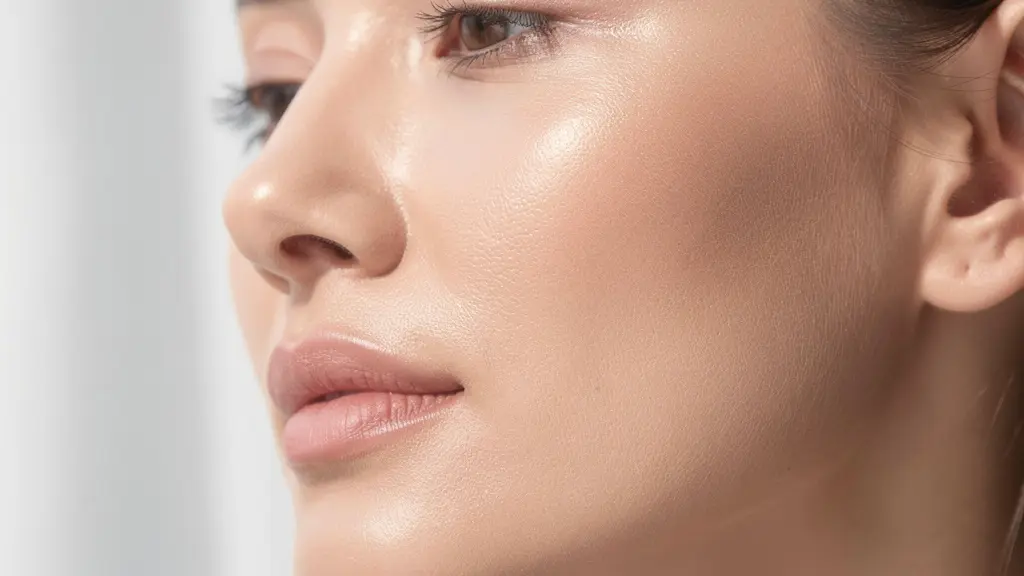 Rostro femenino con piel radiante y luminosa mostrando textura hidratada